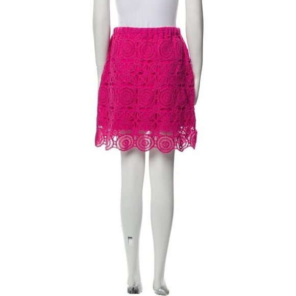 NWT CAROLINE CONSTAS NEW YORK  RASPBERRY PINK CROCHET MINI SKIRT SZ XS - Picture 2 of 8